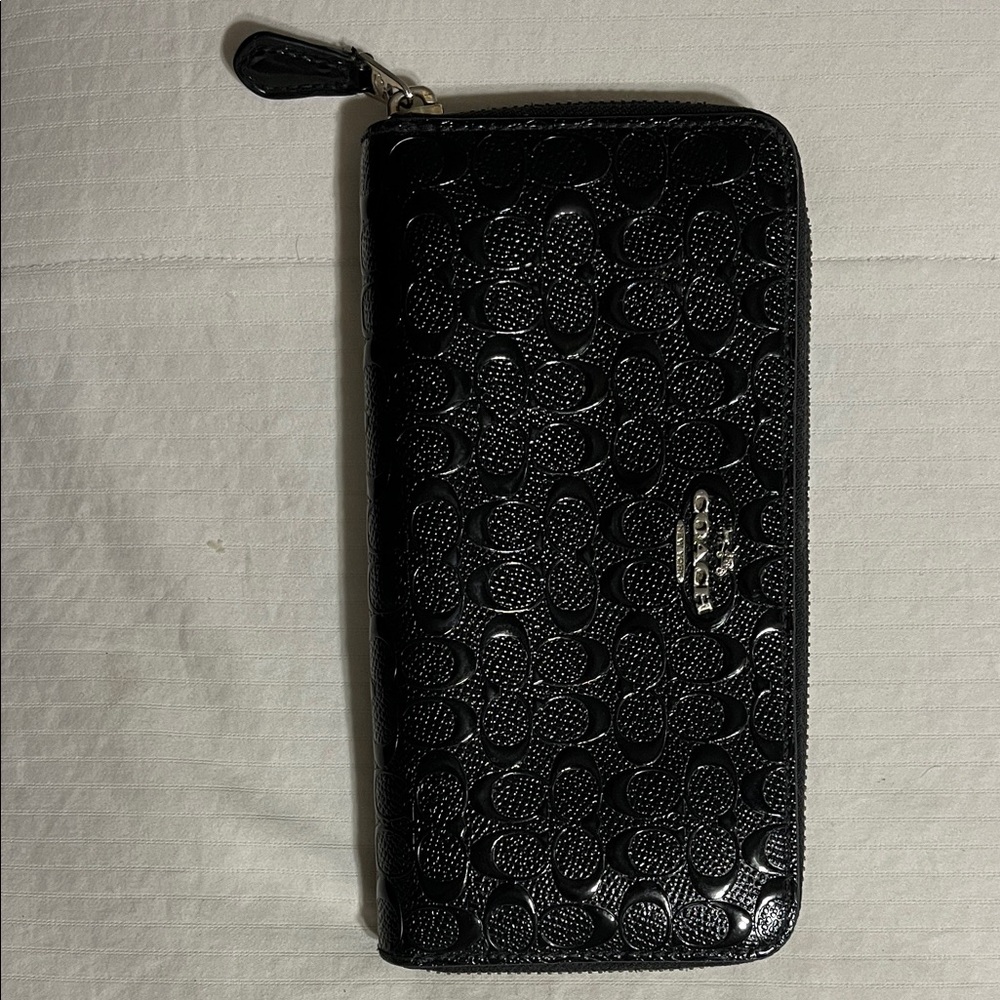 Coach Black Embossed Zip-Around Wallet
